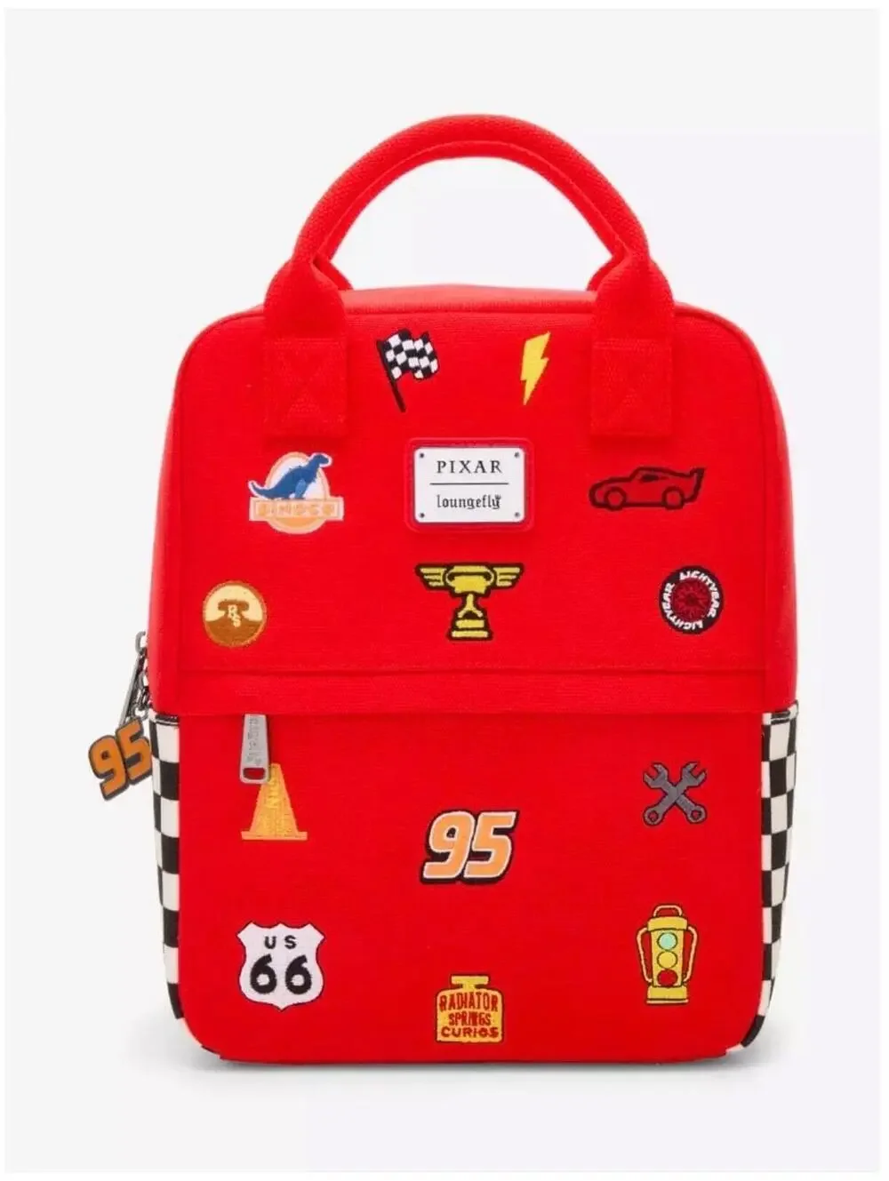 Loungefly Disney Cars Lightning McQueen Embroidered Patches Canvas Backpack